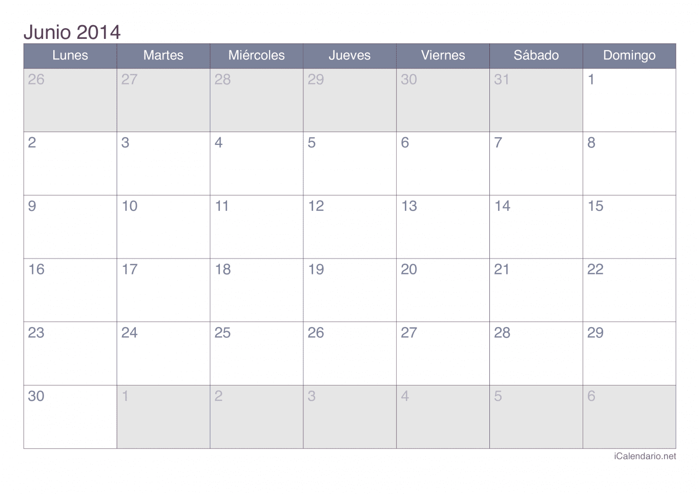 Calendario de junio 2014 - Office
