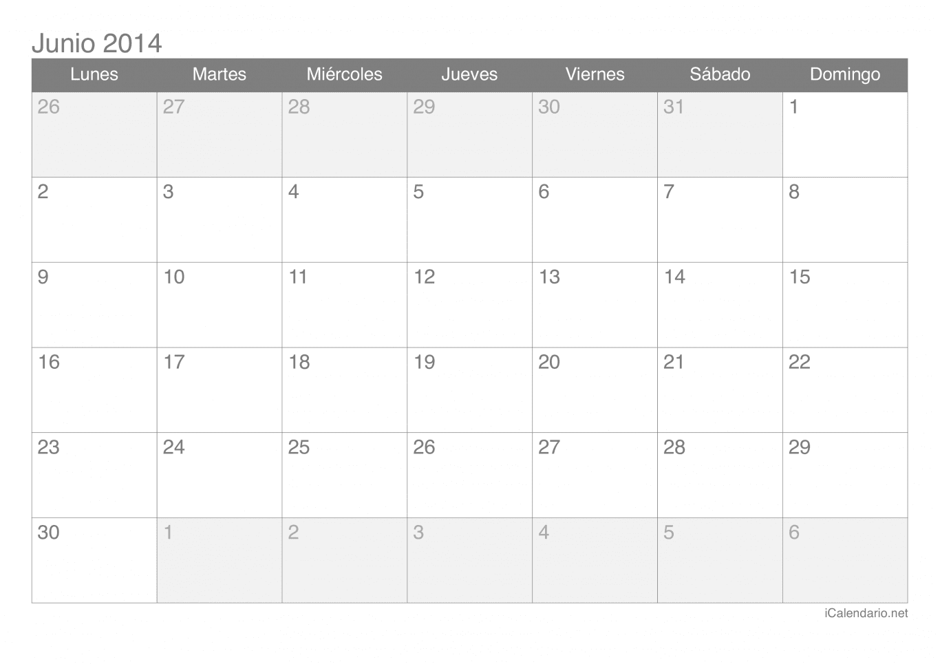 Calendario de junio 2014