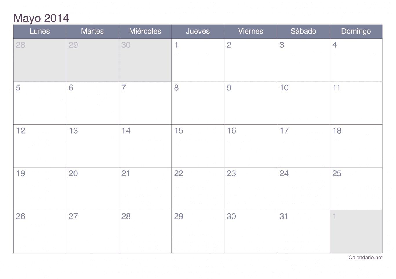 Calendario de mayo 2014 - Office