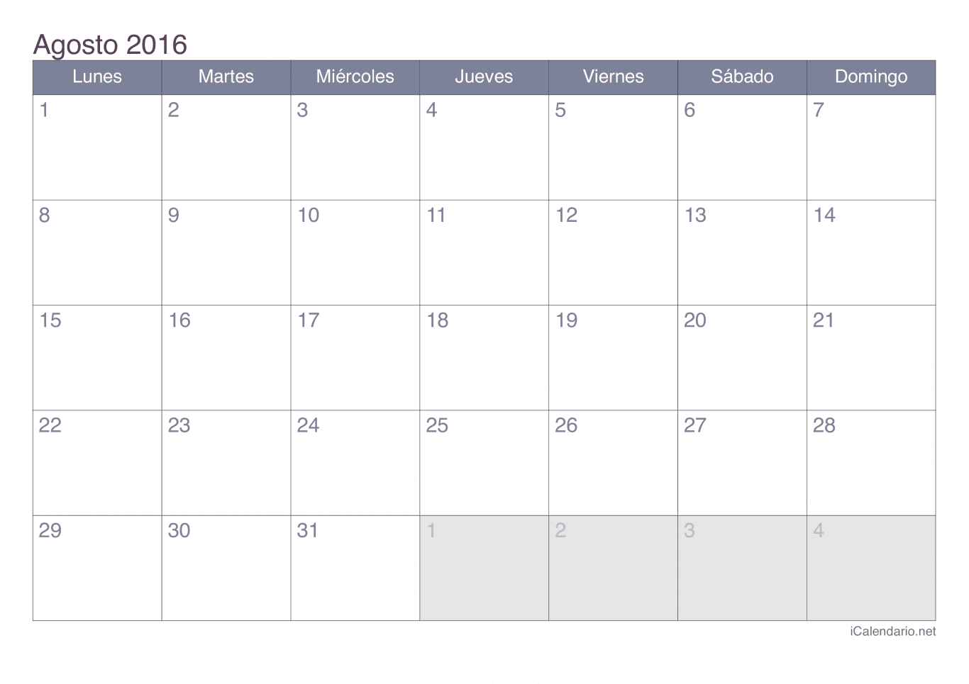 Calendario de agosto 2016 - Office