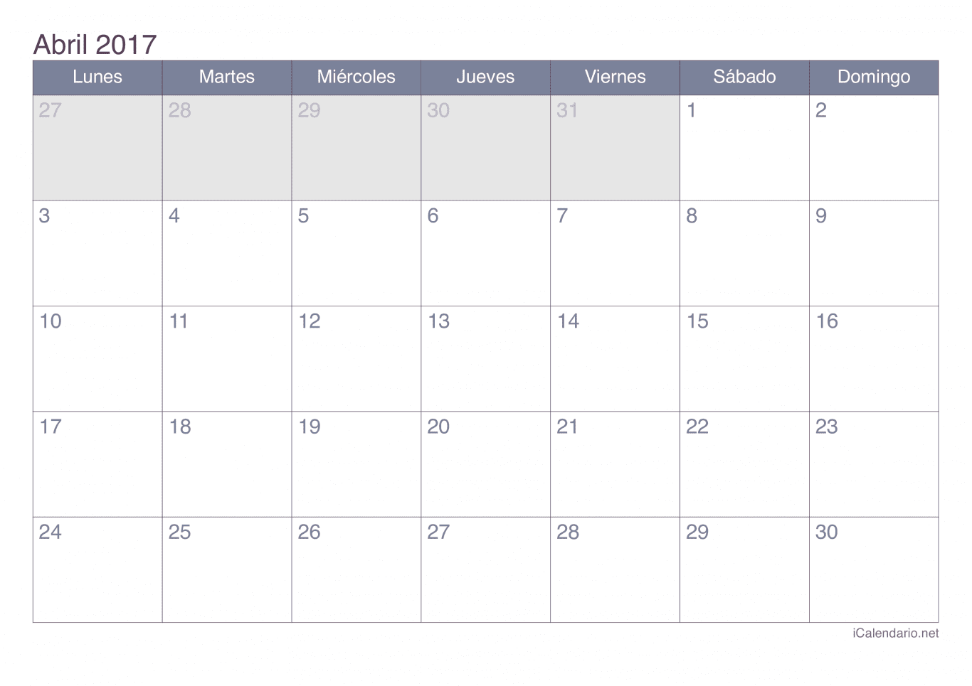 Calendario de abril 2017 - Office