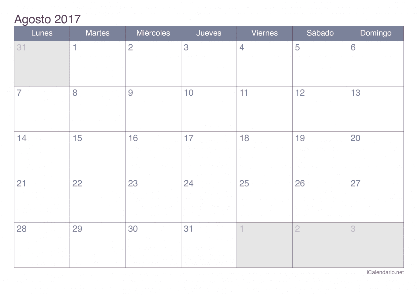 Calendario de agosto 2017 - Office