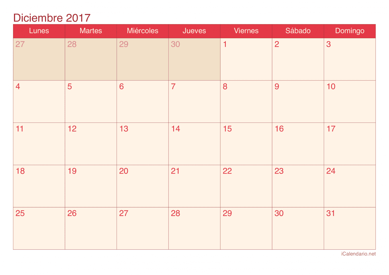 Calendario de diciembre 2017 - Cherry