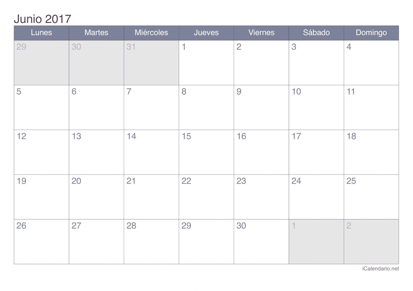 Calendario de junio 2017 - Office