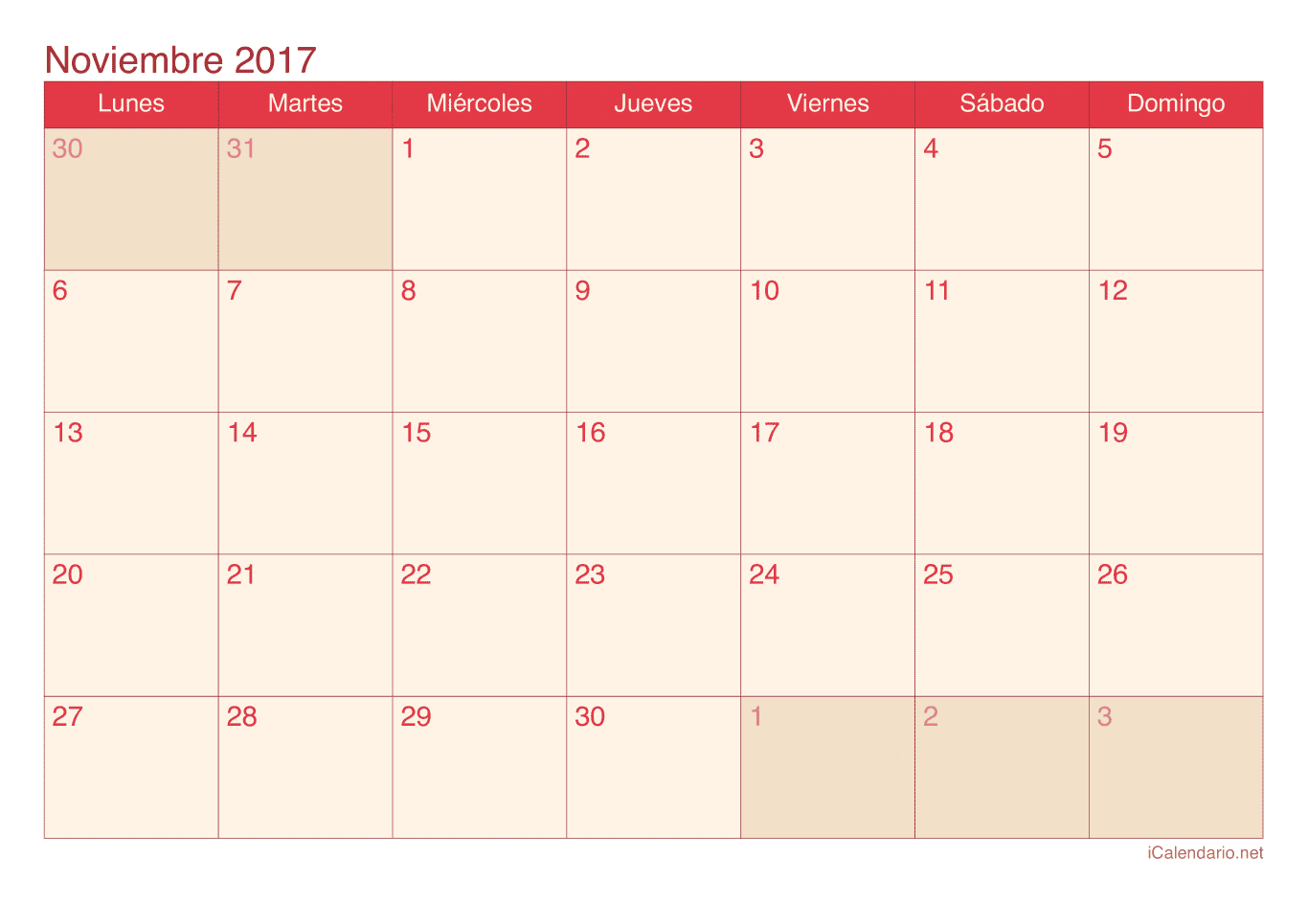Calendario de noviembre 2017 - Cherry