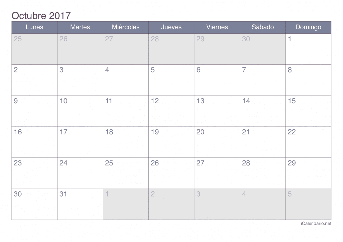 Calendario de octubre 2017 - Office