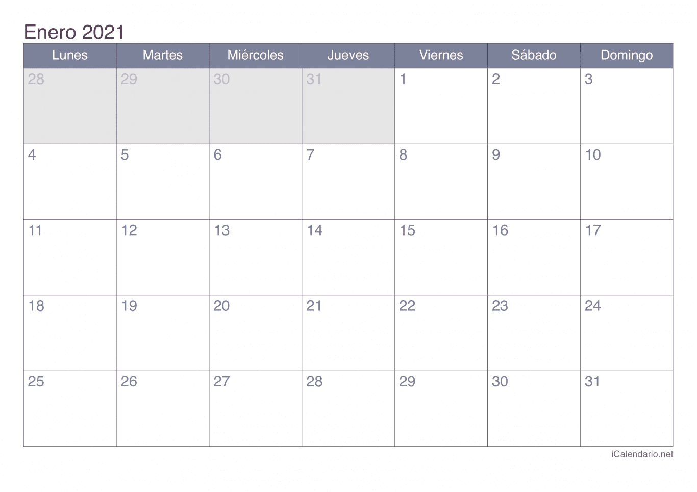 Calendario por mes 2021 - Office