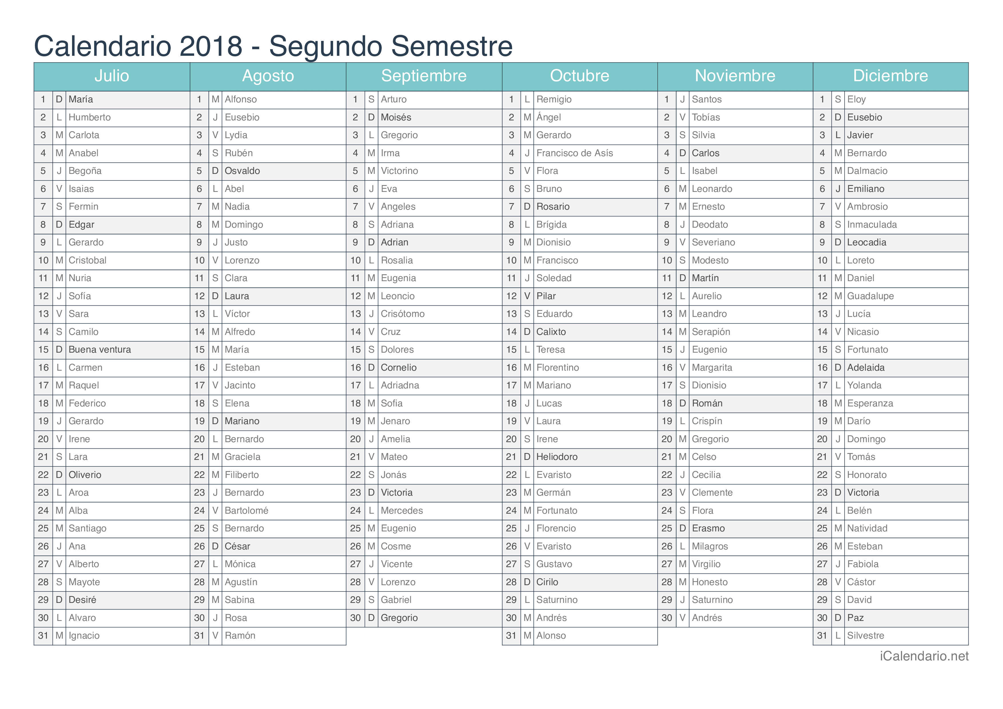 Calendario 2018 Para Imprimir 1009