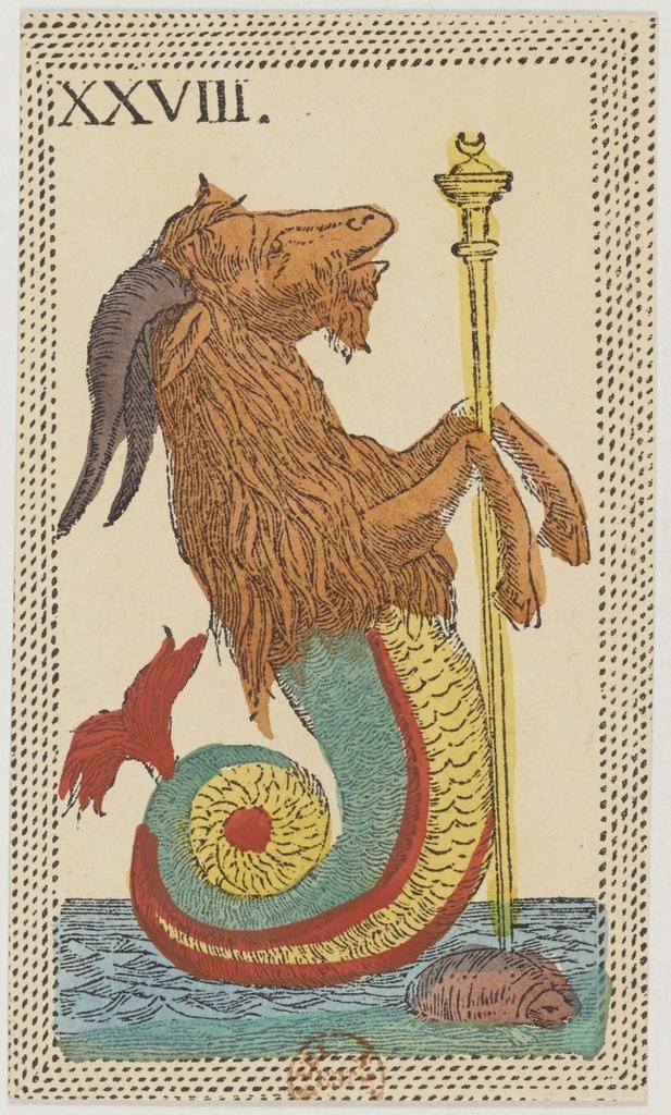 El signo de Capricornio en un juego de cartas florentino (minchiate) del siglo XIX.