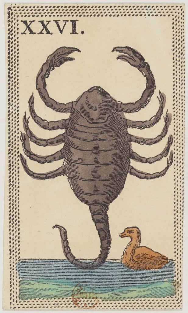 El signo de Escorpio en un juego de cartas florentino (minchiate) del siglo XIX.