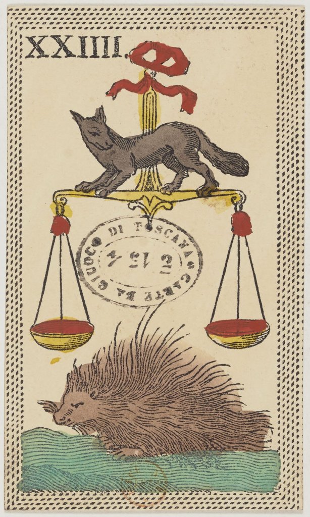 El signo de Libra en un juego de cartas florentino (minchiate) del siglo XIX.