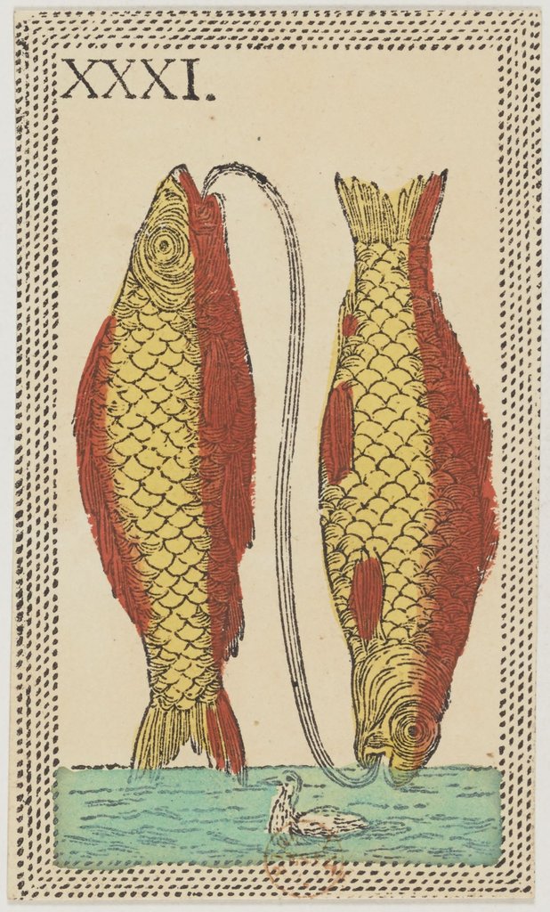 El signo de Piscis en un juego de cartas florentino (minchiate) del siglo XIX.