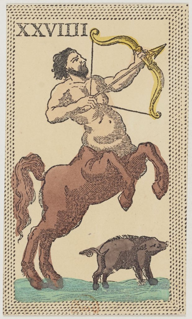 El signo de Sagitario en un juego de cartas florentino (minchiate) del siglo XIX.