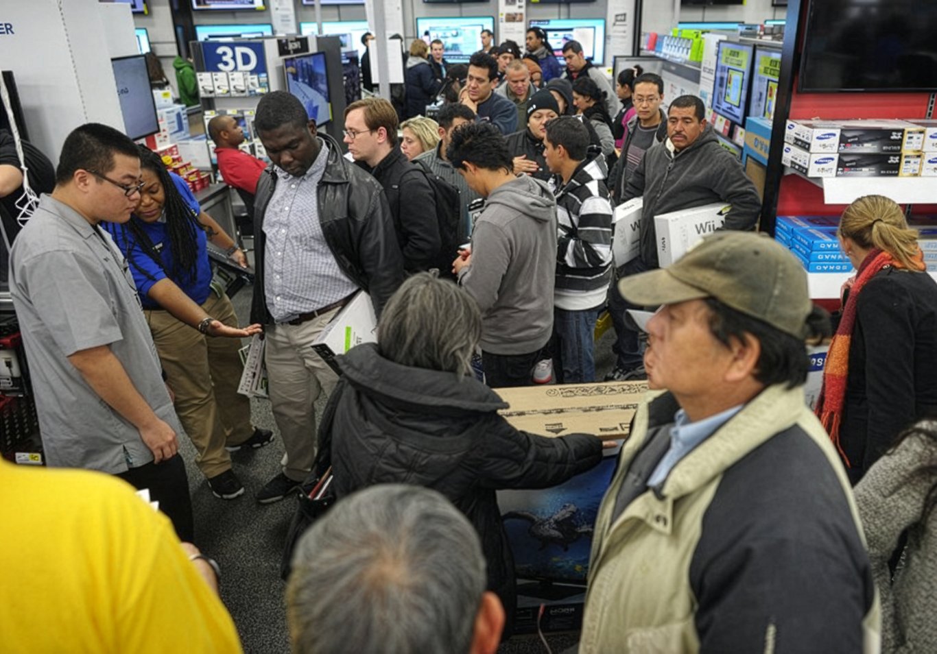 Clientes dentro de una tienda Best Buy durante las rebajas del Black Friday de 2012 en Rockville (Maryland).