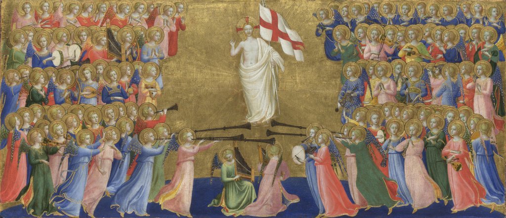 Cristo glorificado en la corte celestial: panel central de la predela, Fra Angelico 1424-1425