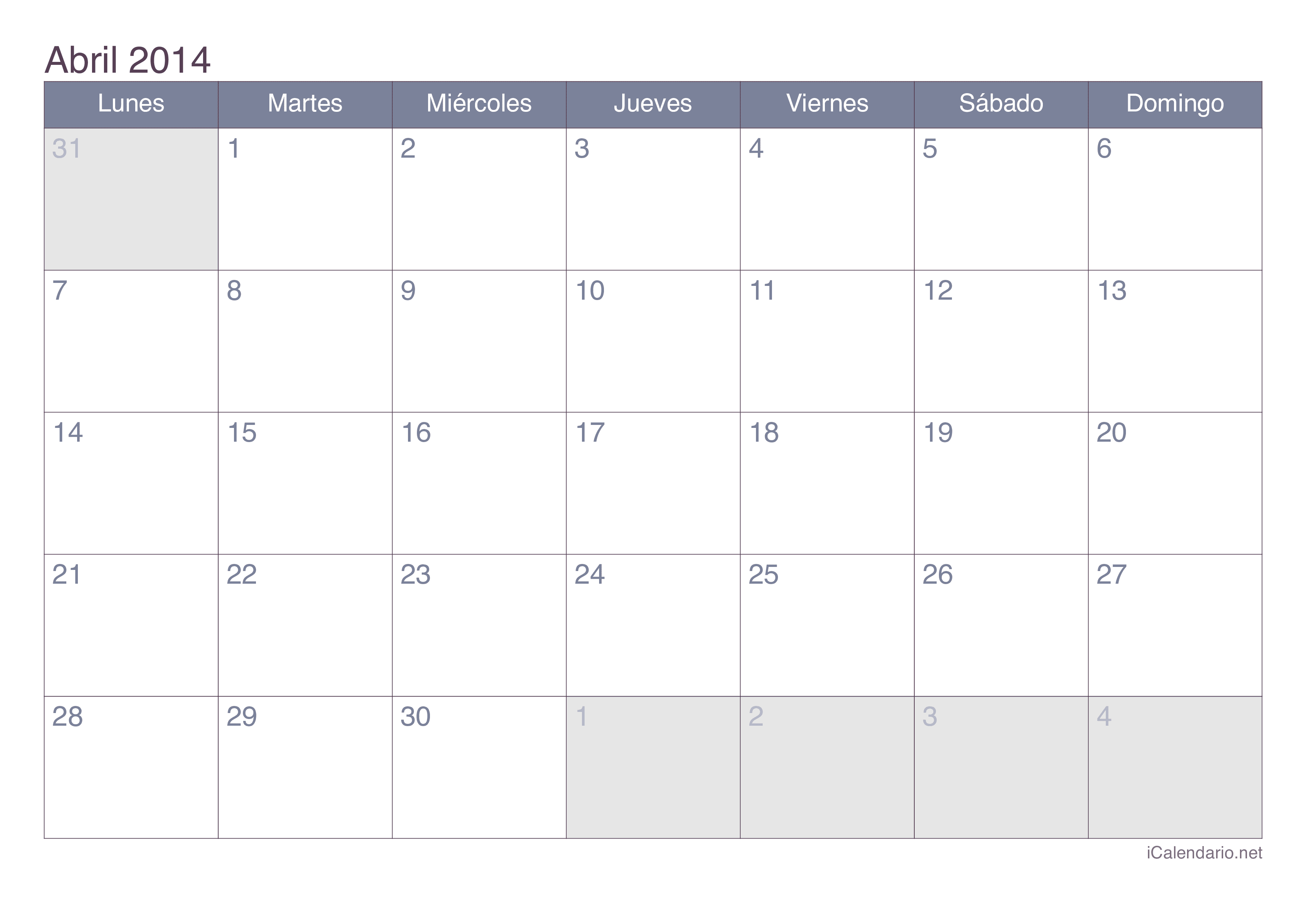 Calendario de abril 2014 - Office
