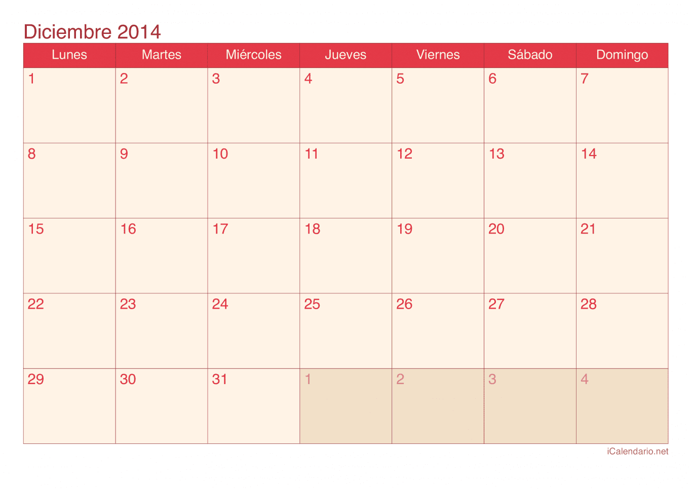 Calendario de diciembre 2014 - Cherry