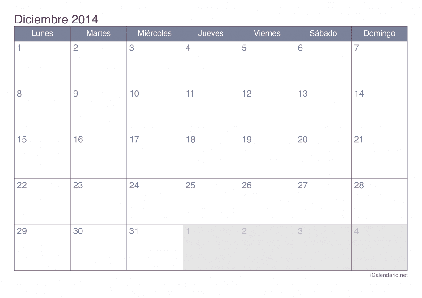 Calendario de diciembre 2014 - Office