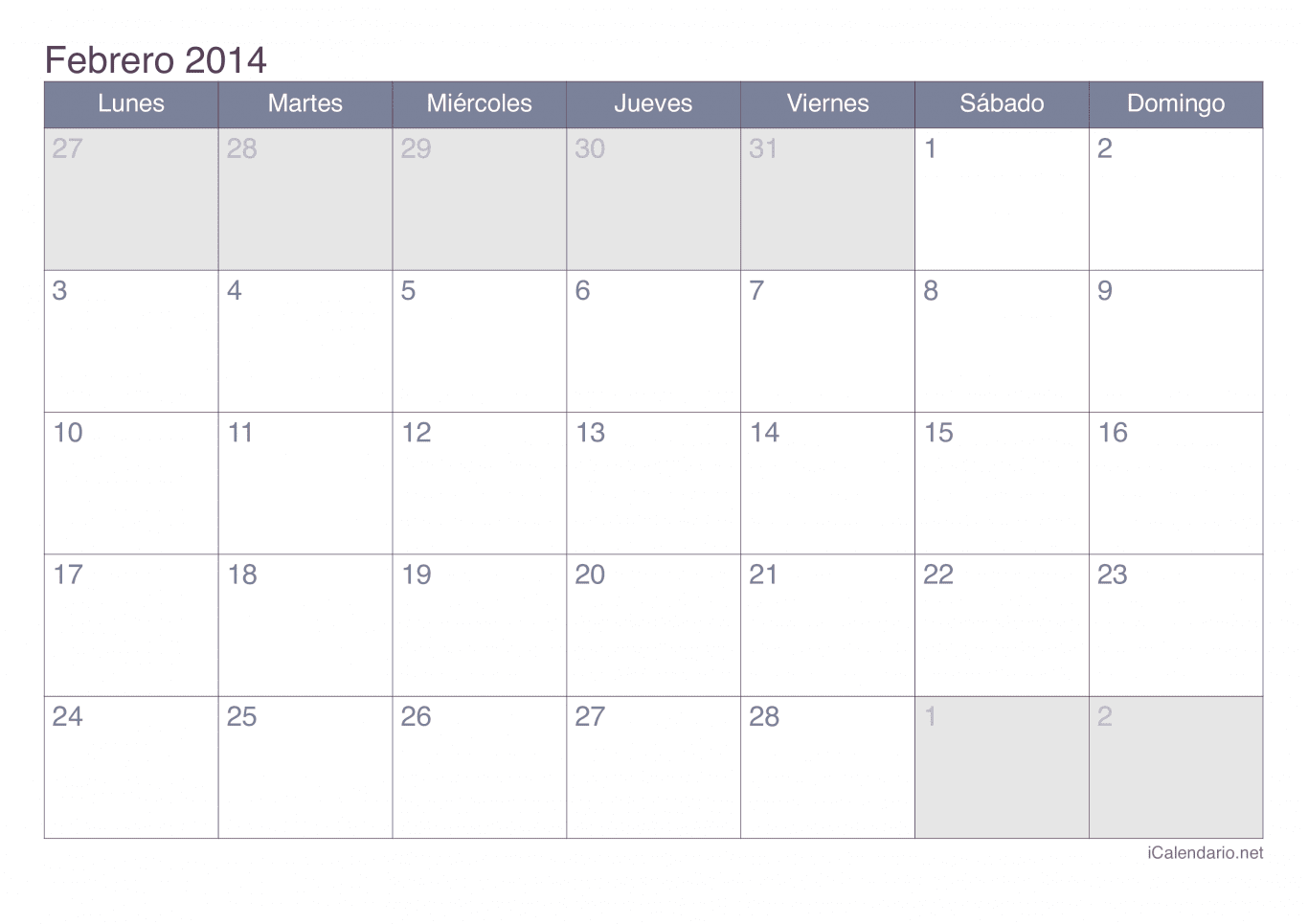 Calendario de febrero 2014 - Office