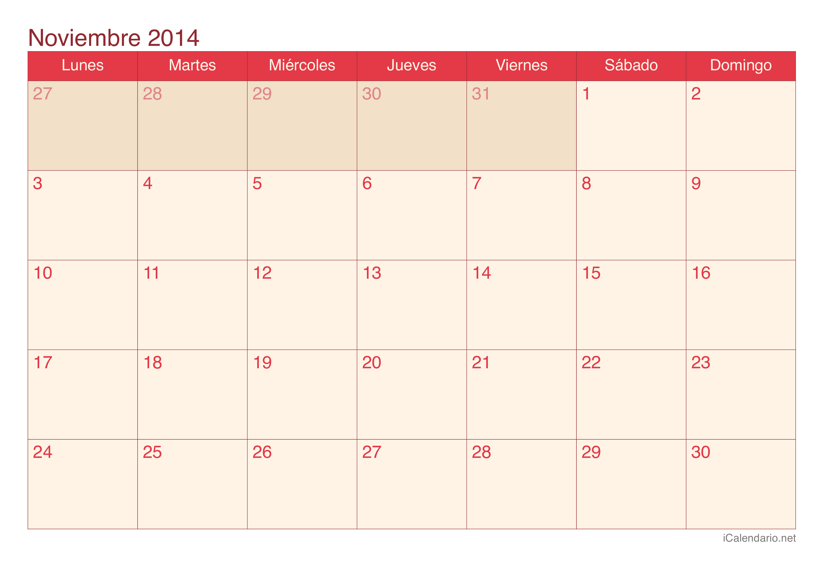 Calendario de noviembre 2014 - Cherry