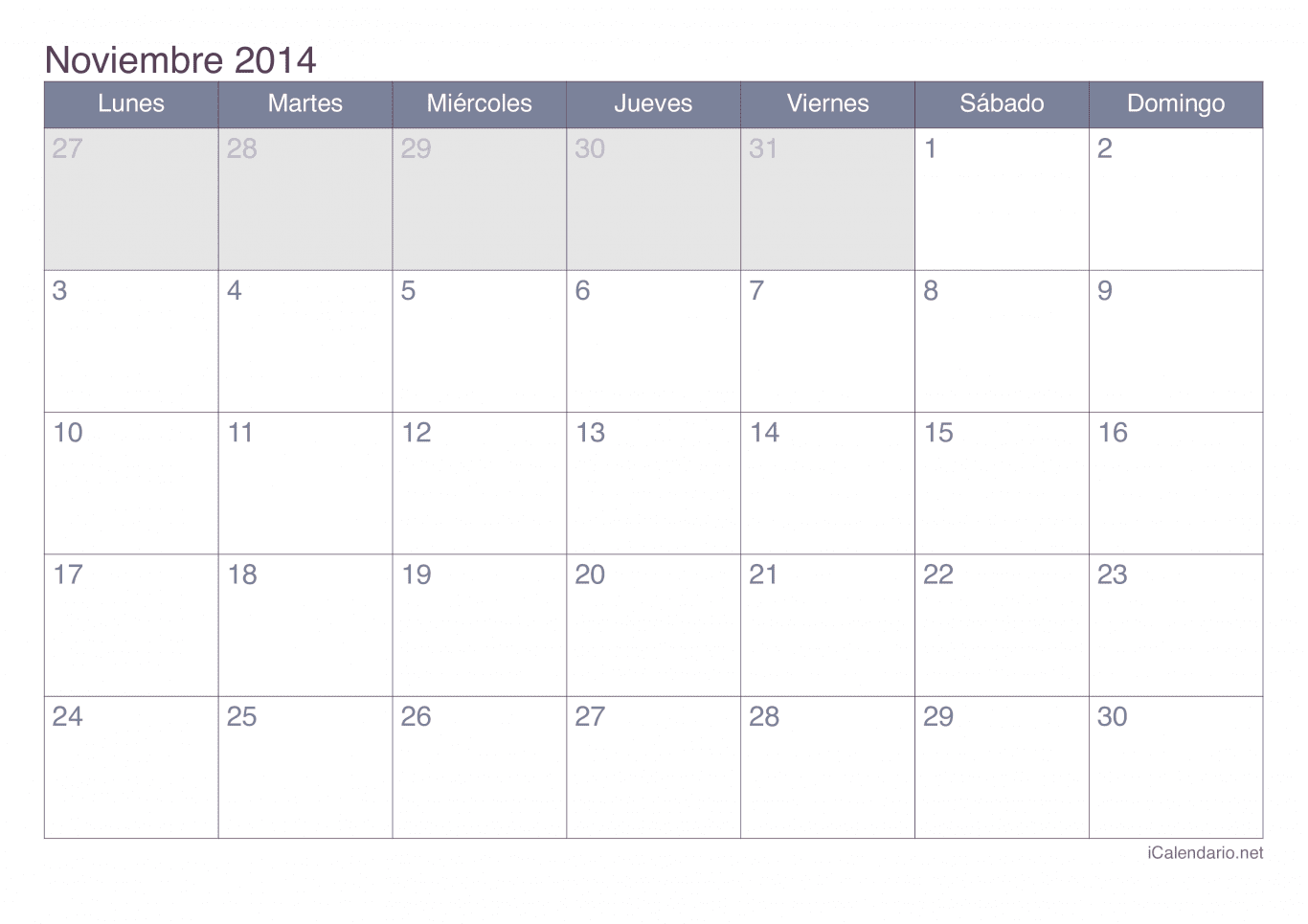 Calendario de noviembre 2014 - Office