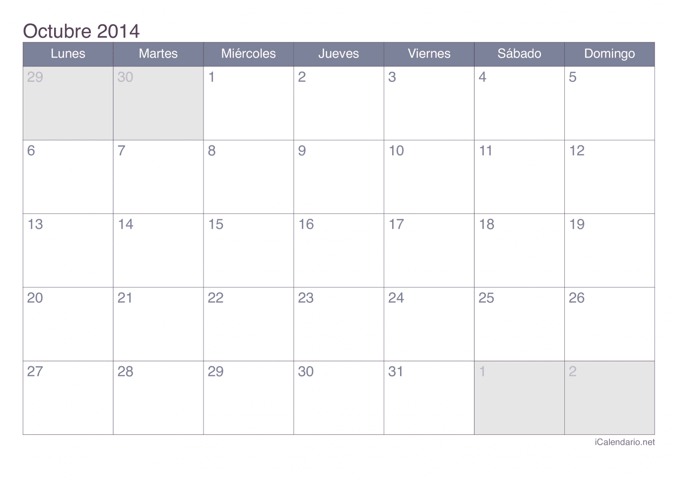 Calendario de octubre 2014 - Office