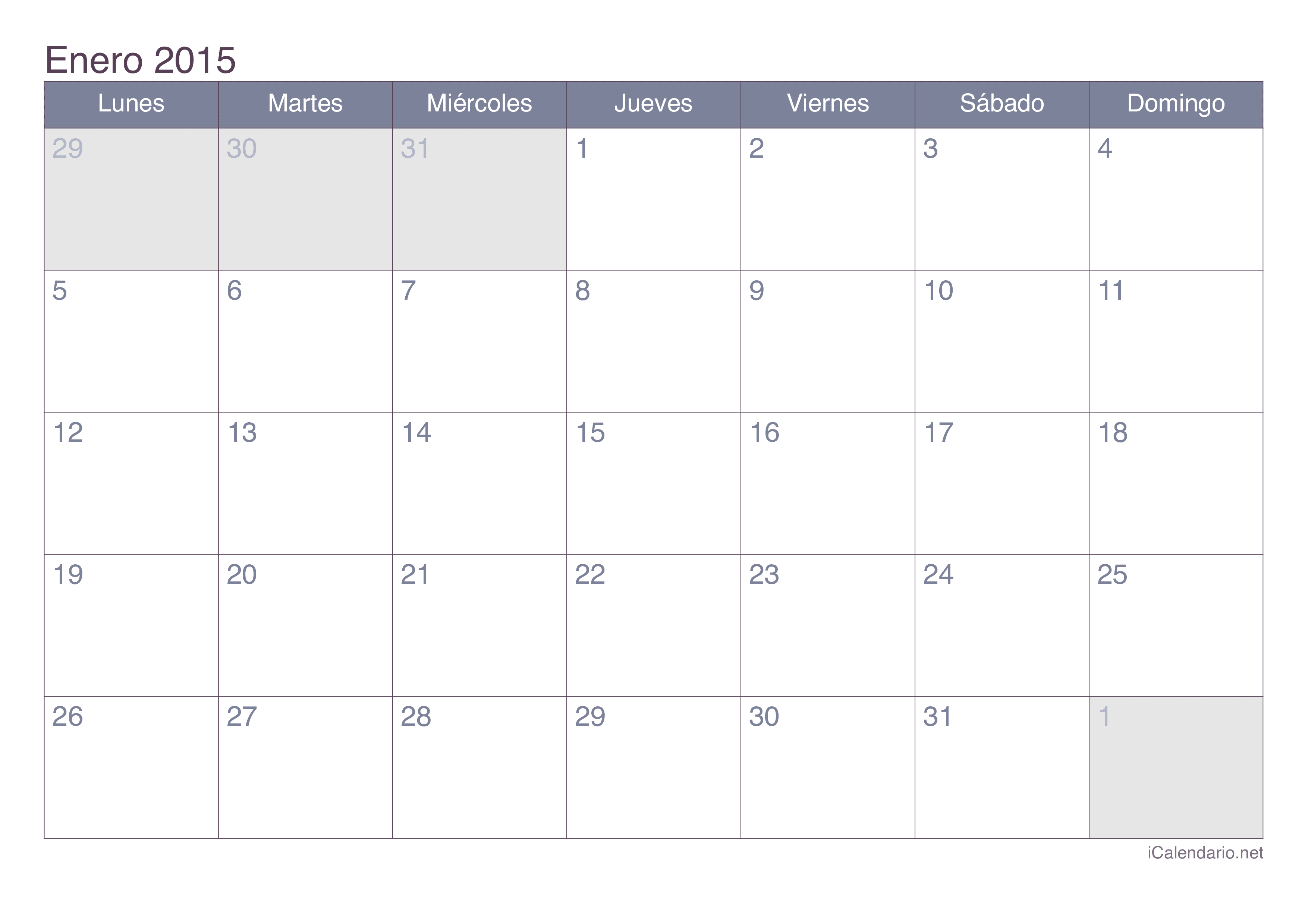 Calendario por mes 2015 - Office