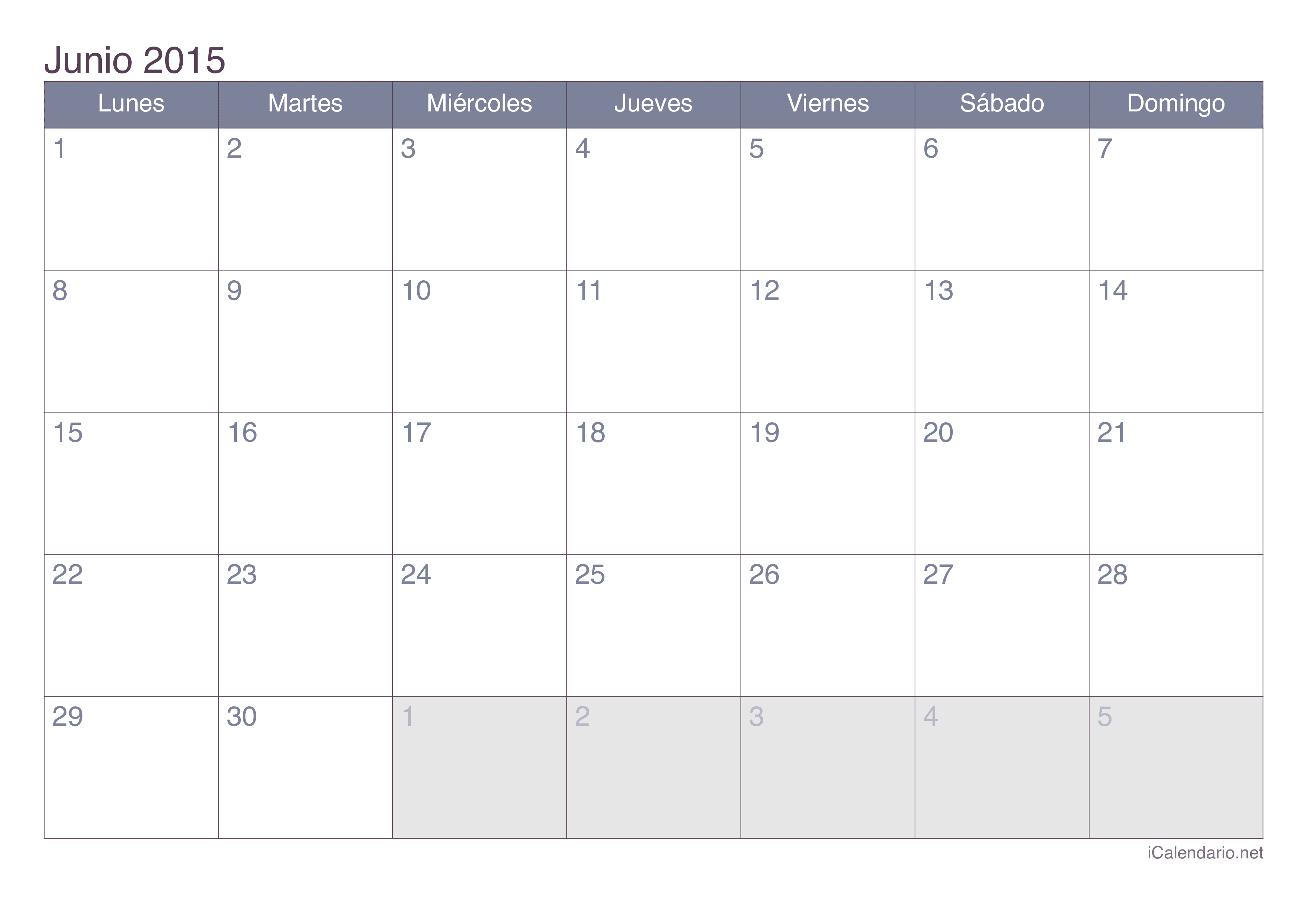 Calendario de junio 2015 - Office