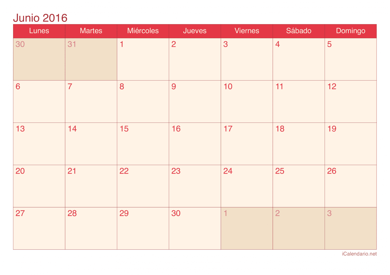 Calendario de junio 2016 - Cherry