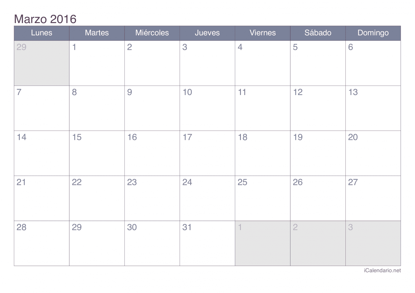 Calendario de marzo 2016 - Office