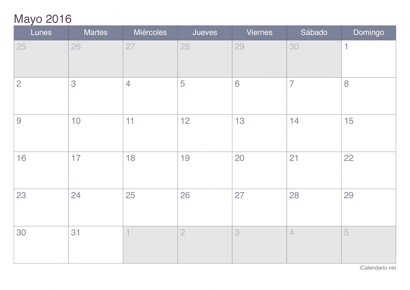 Calendario de mayo 2016 - Office