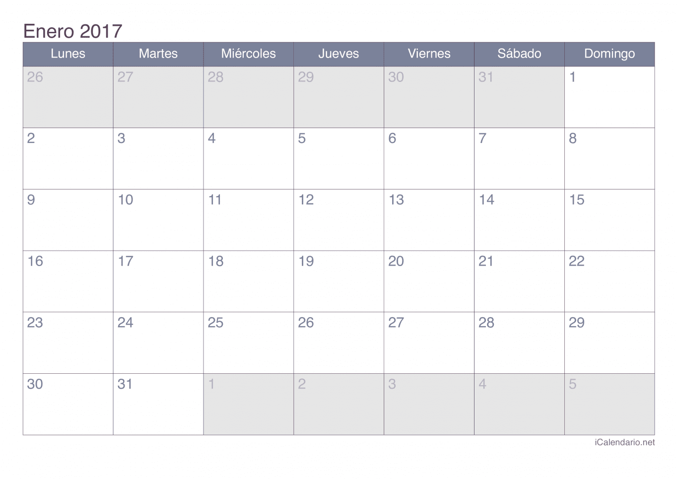 Calendario por mes 2017 - Office