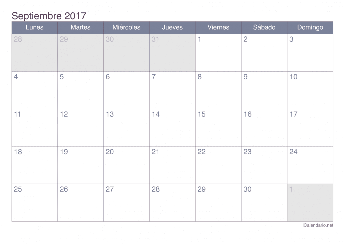 Calendario de septiembre 2017 - Office