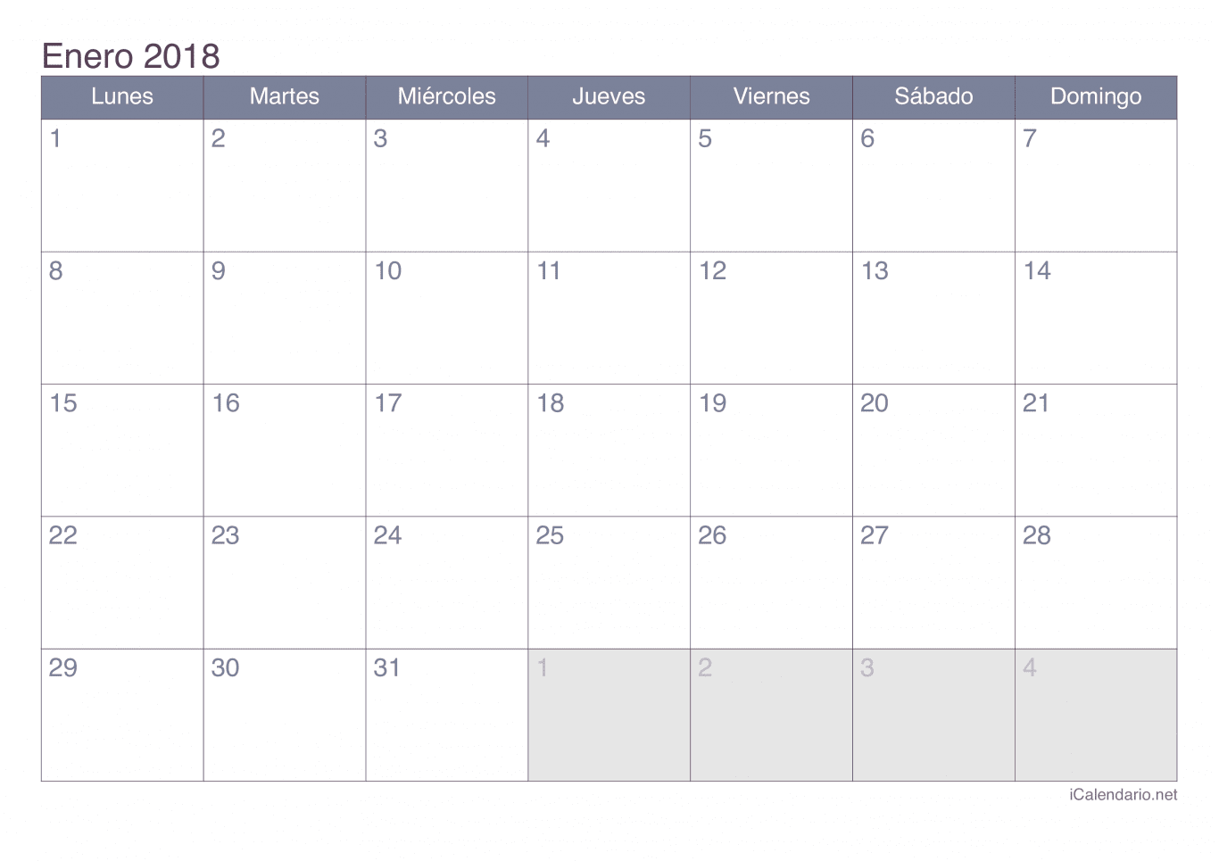 Calendario por mes 2018 - Office