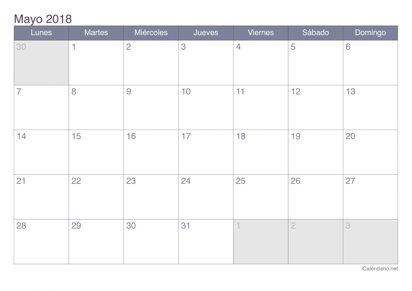 Calendario de mayo 2018 - Office