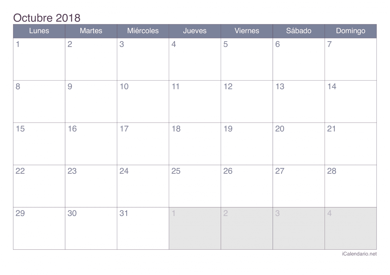 Calendario de octubre 2018 - Office
