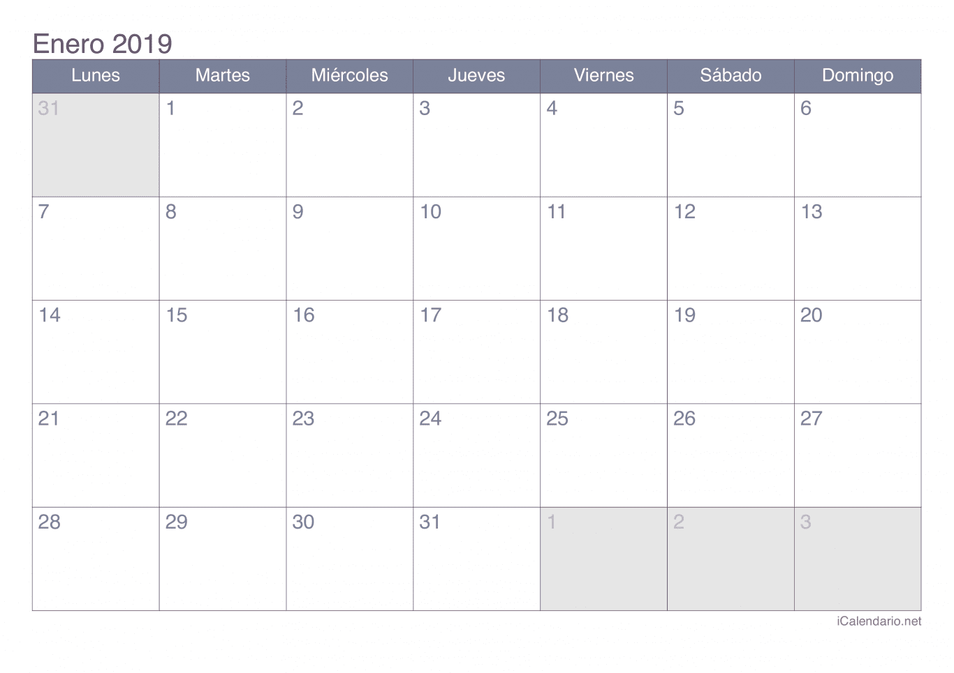 Calendario por mes 2019 - Office