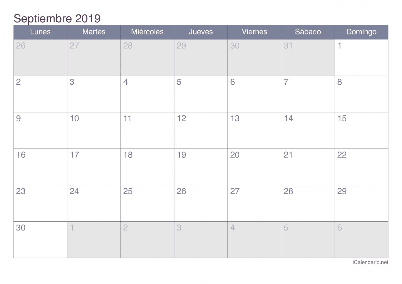 Calendario de septiembre 2019 - Office