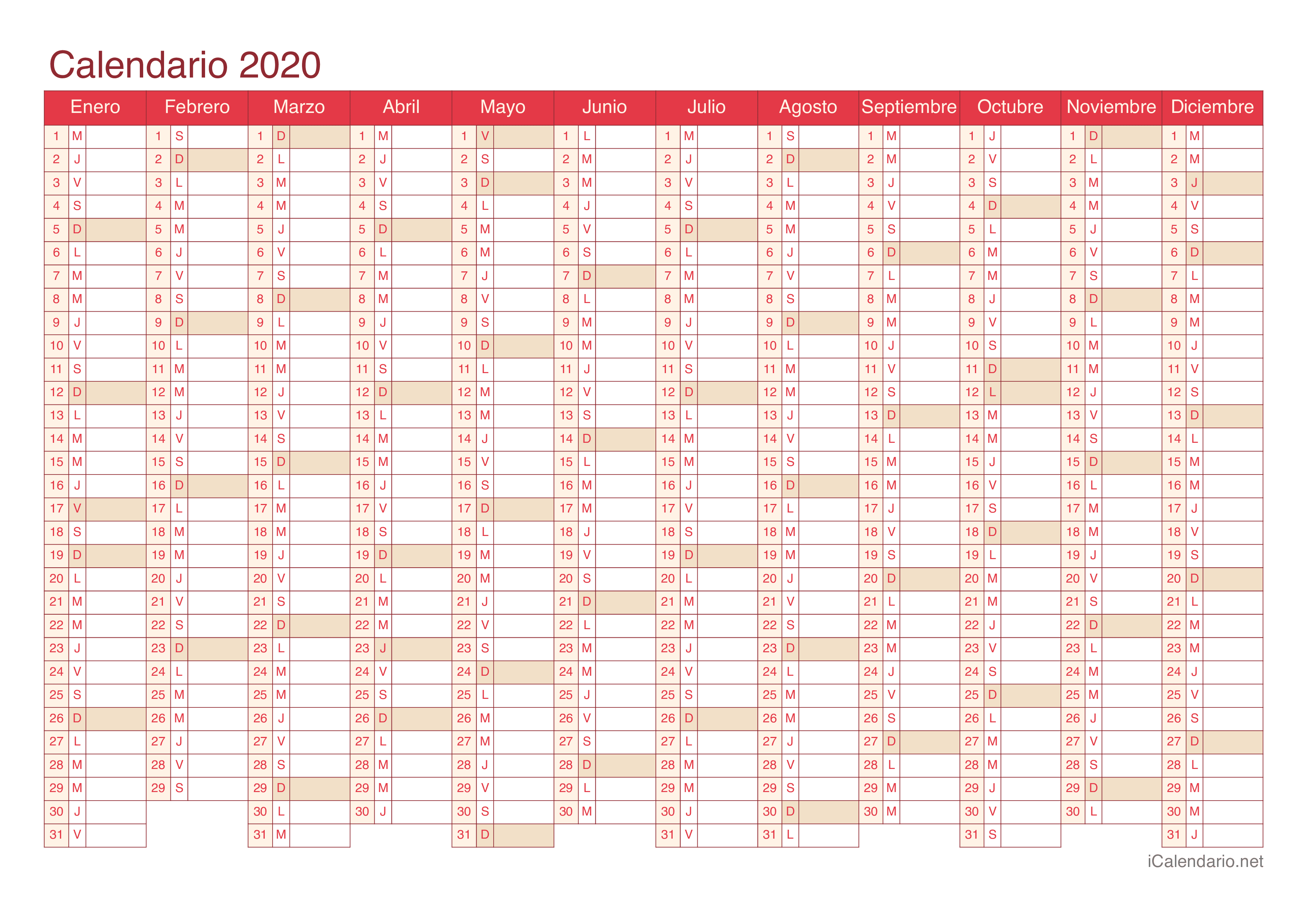 Calendario 2020 - Cherry