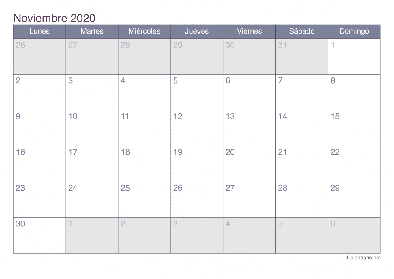 Calendario de noviembre 2020 - Office