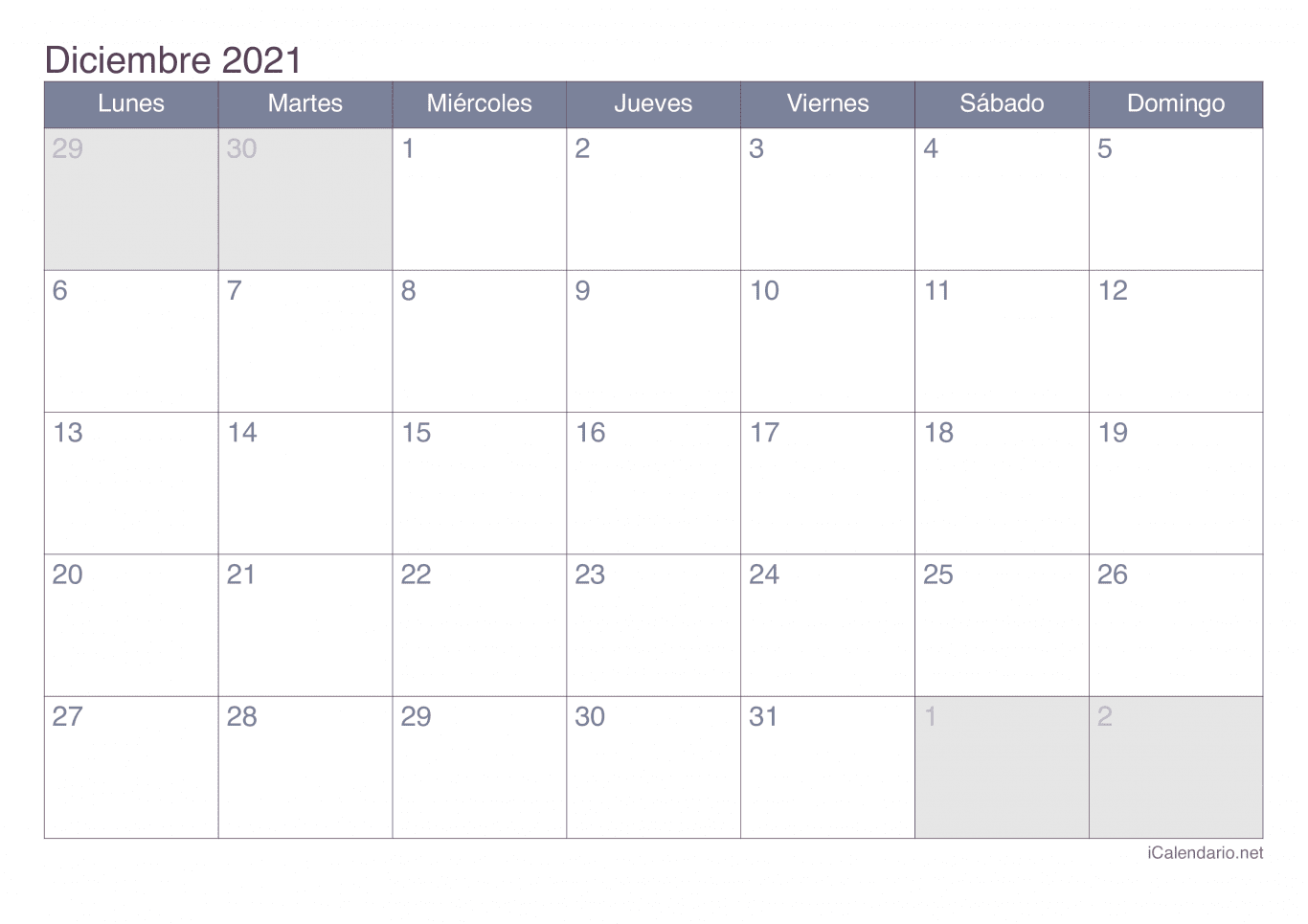 Calendario de diciembre 2021 - Office
