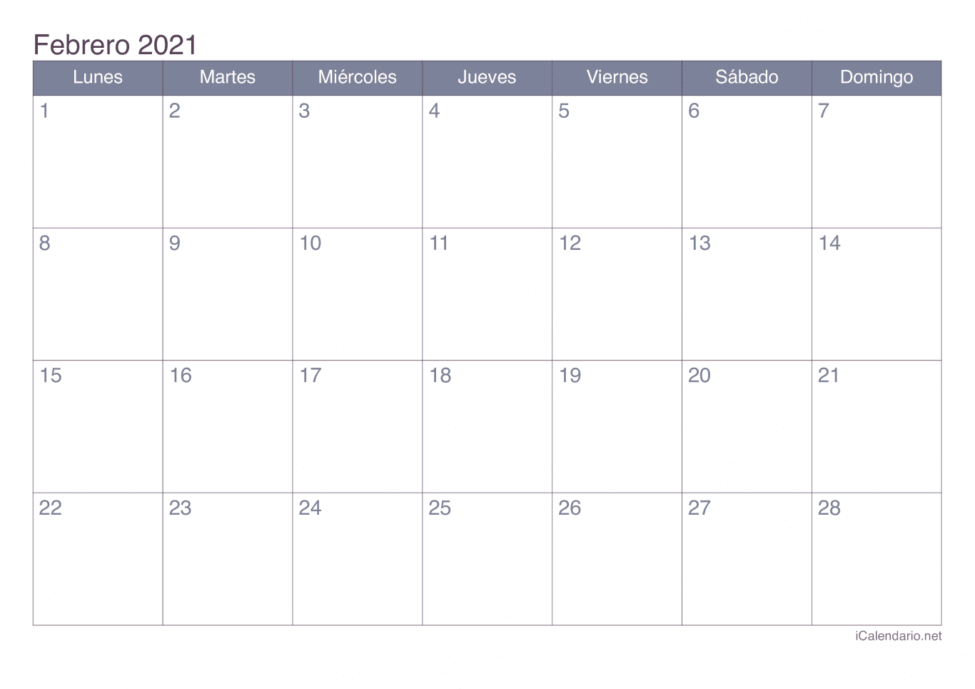 Calendario de febrero 2021 - Office