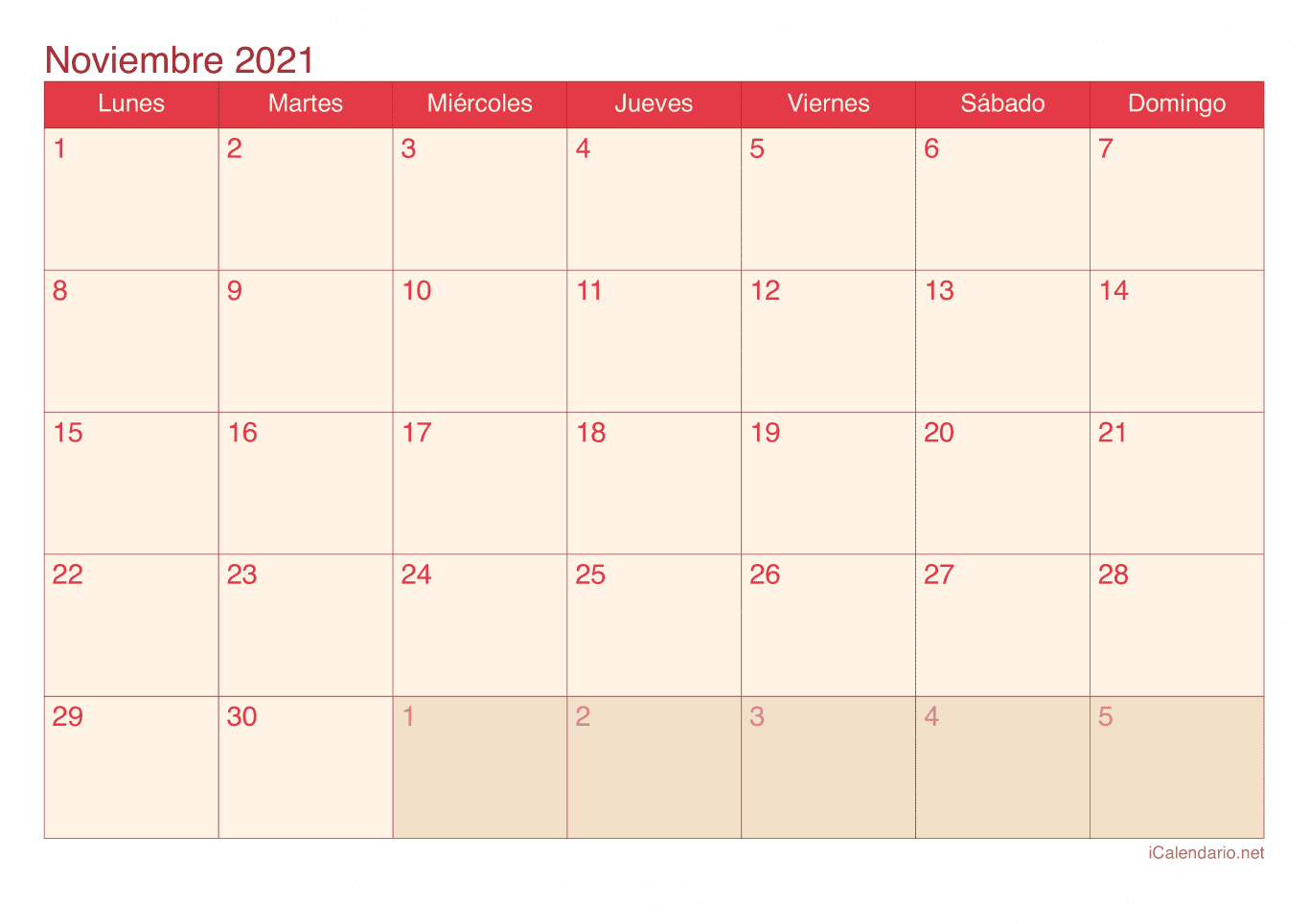 Calendario de noviembre 2021 - Cherry
