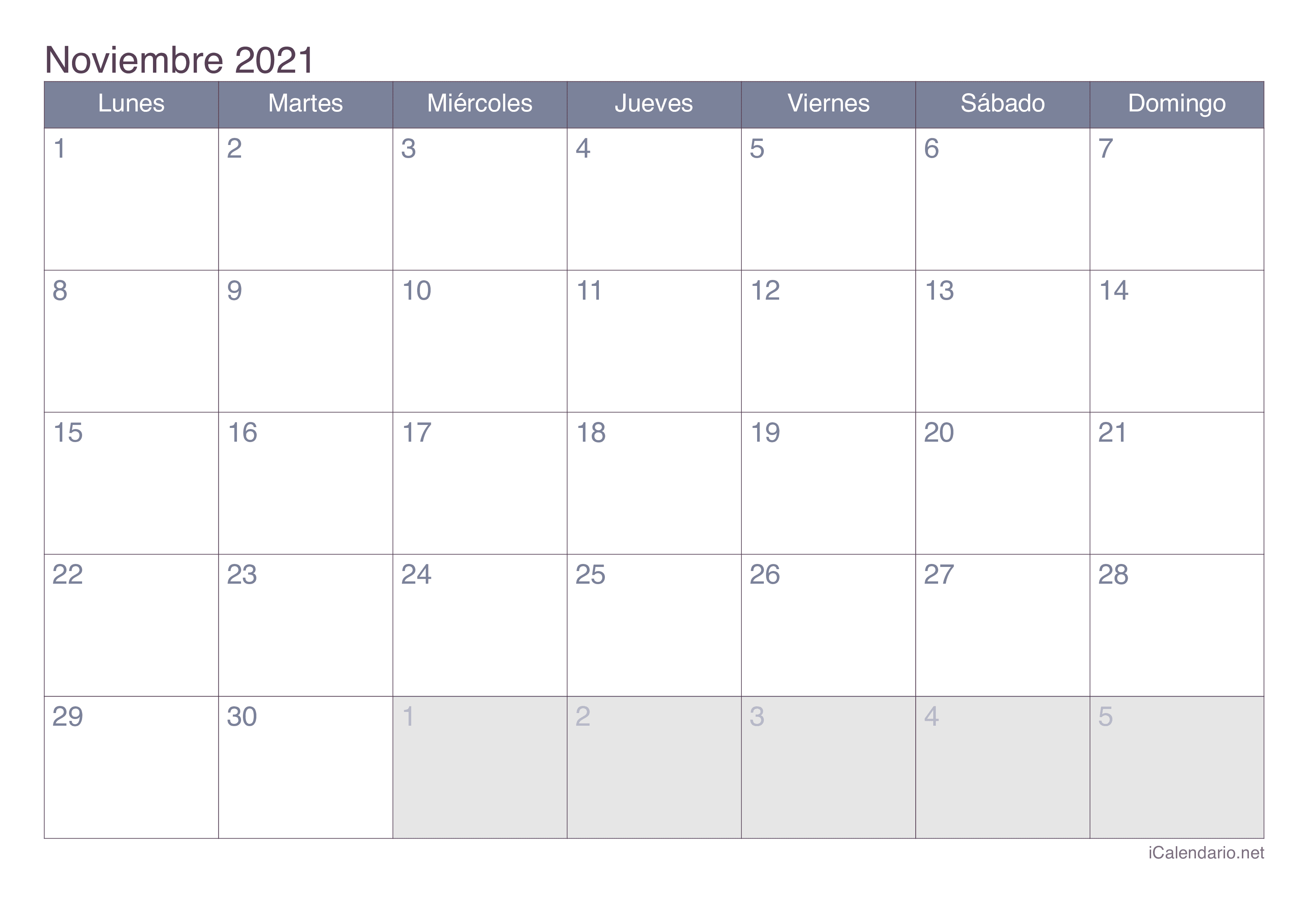 Calendario de noviembre 2021 - Office