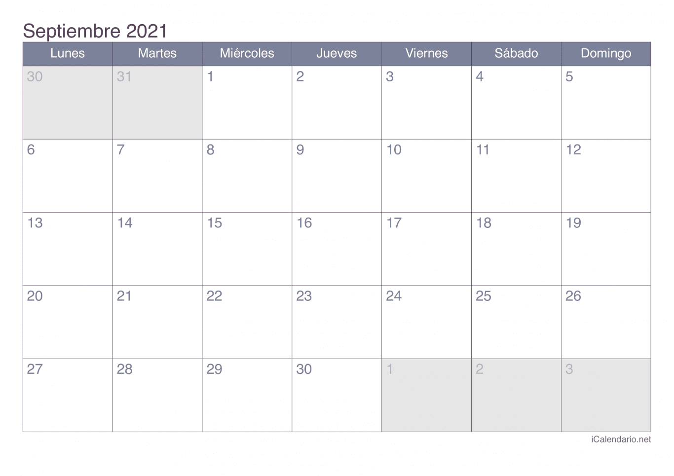 Calendario de septiembre 2021 - Office