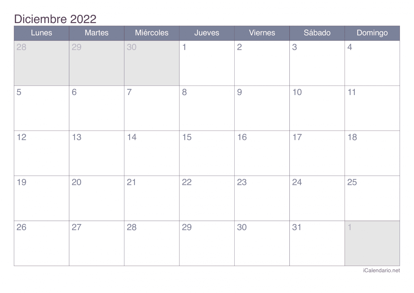 Calendario de diciembre 2022 - Office