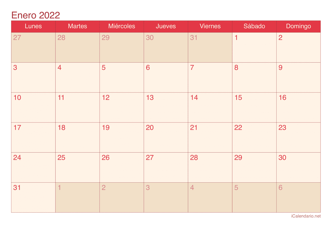 Calendario de enero 2022 - Cherry