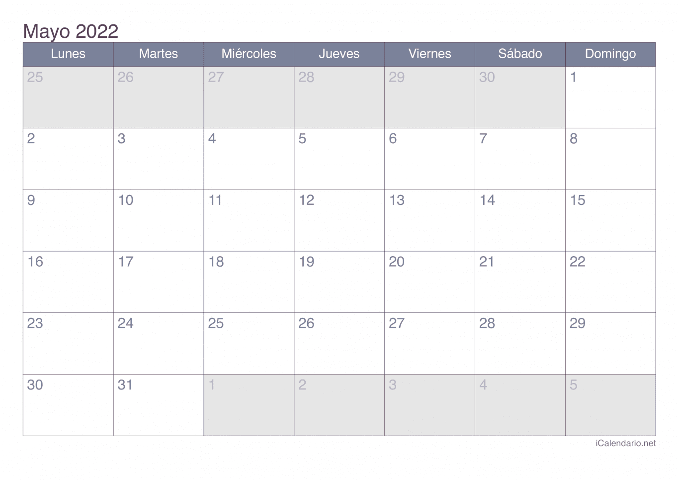 Calendario de mayo 2022 - Office