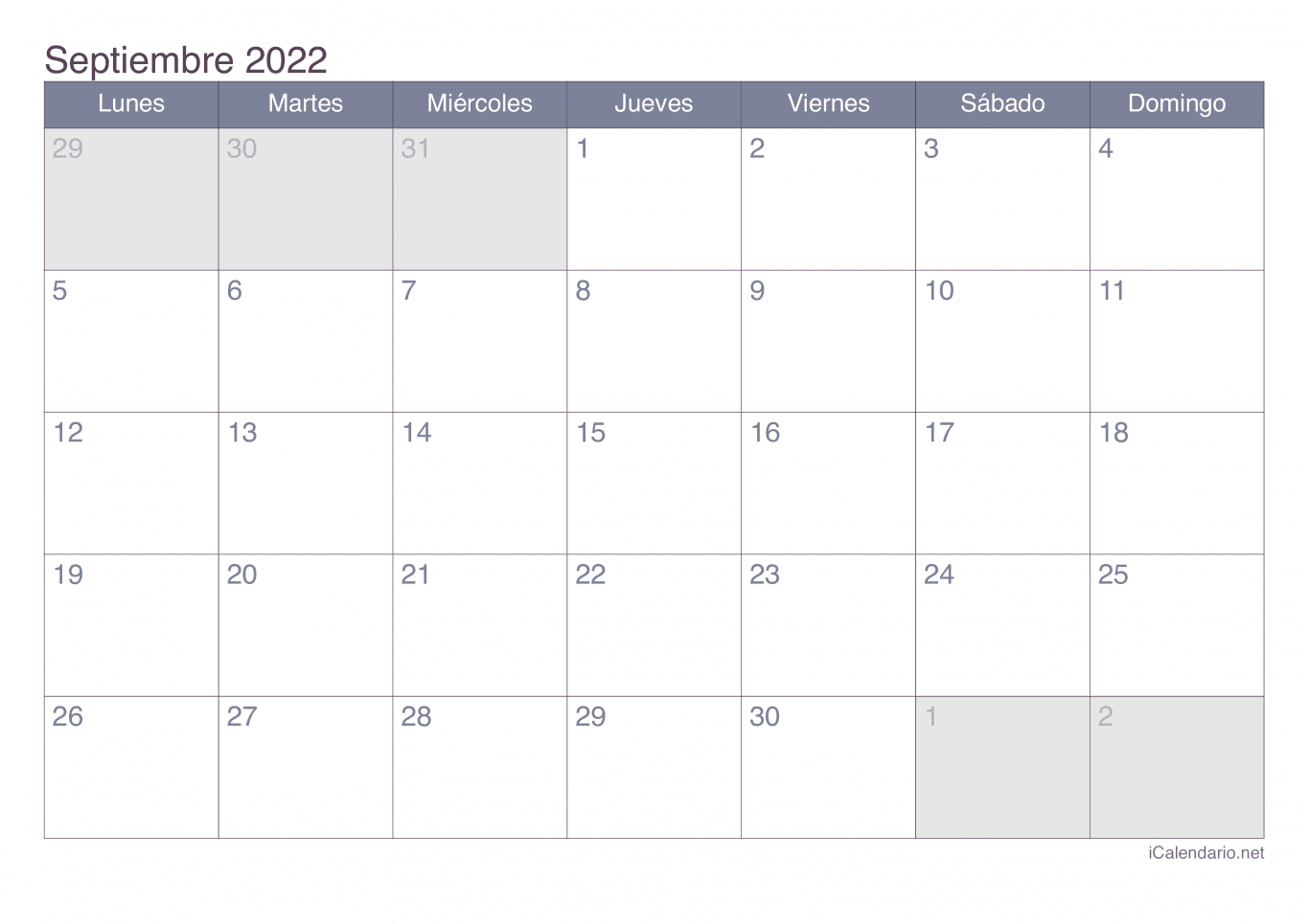 Calendario de septiembre 2022 - Office