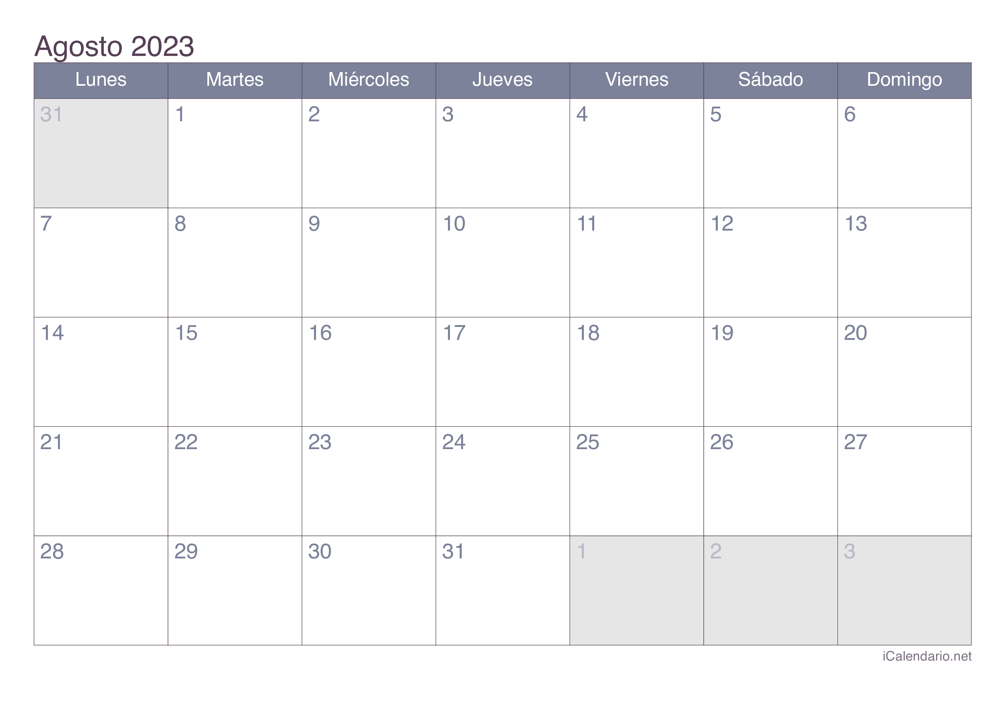 Calendario de agosto 2023 - Office